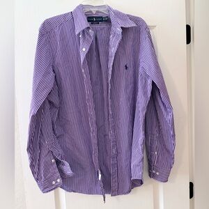 Ralph Lauren Purple and White Stripe Button-Up Dress Shirt